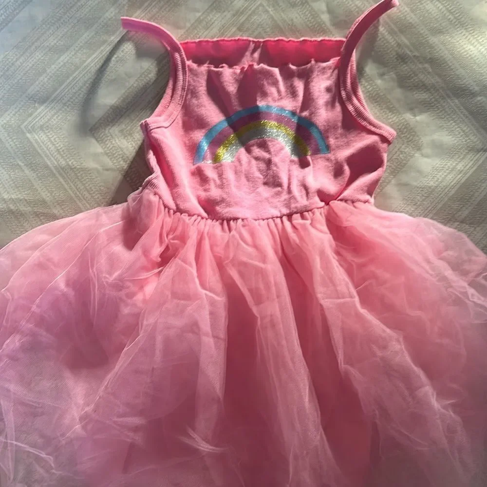 Sparkle by Stooper Girls Pink Tulle Strappy Rainbow Dress. Size 6x/7